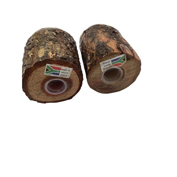 Vintage Wooden Tree Bark Salt & Pepper Shaker Set Rustic Unique - Picture 6 of 8